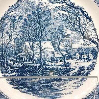 #129 Large Set Of Vintage Carrier & Ives Blue & White Dishes