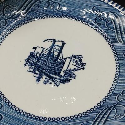 #129 Large Set Of Vintage Carrier & Ives Blue & White Dishes
