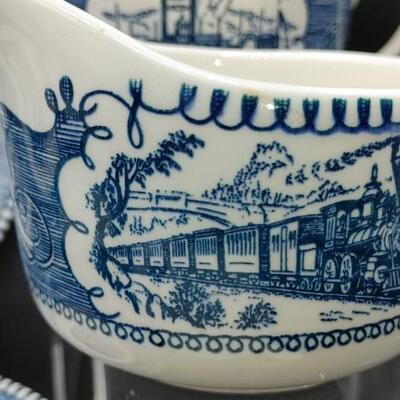 #129 Large Set Of Vintage Carrier & Ives Blue & White Dishes