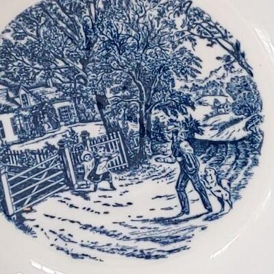 #129 Large Set Of Vintage Carrier & Ives Blue & White Dishes