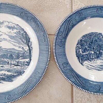 #129 Large Set Of Vintage Carrier & Ives Blue & White Dishes