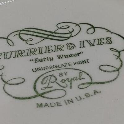 #129 Large Set Of Vintage Carrier & Ives Blue & White Dishes