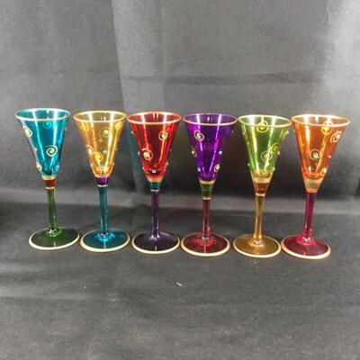 6 Decorative Colorful Champagne Cordial Glasses