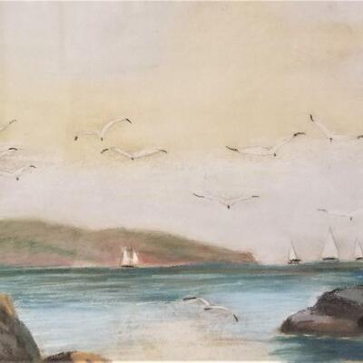 Lot #153  Original Pastel Painting - Gulls along Shoreline