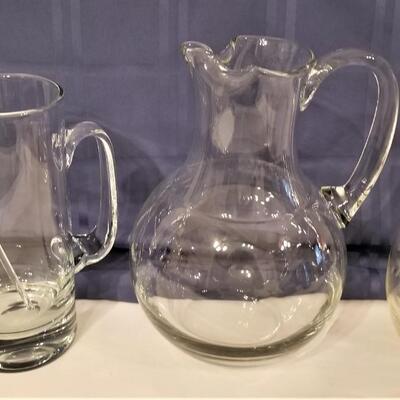 Lot #155  3 Piece Bar Lot - Martini Pitcher, Water Pitcher, Decanter