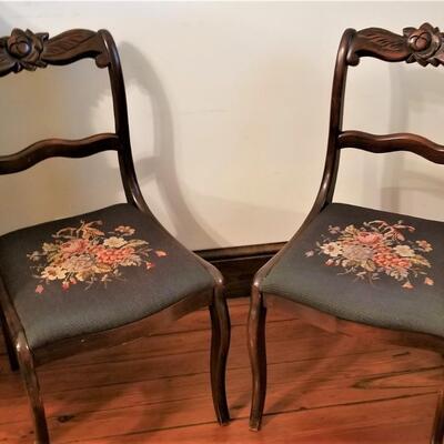 Lot #158  Nice Pair of Antique Side Chairs with Needlepoint Seats