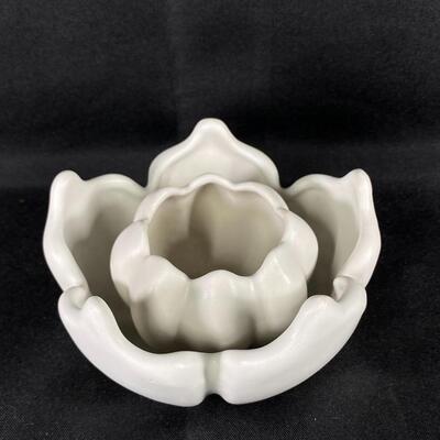 Vintage Van Briggle White Lotus Flower Two Piece Pottery Bowl