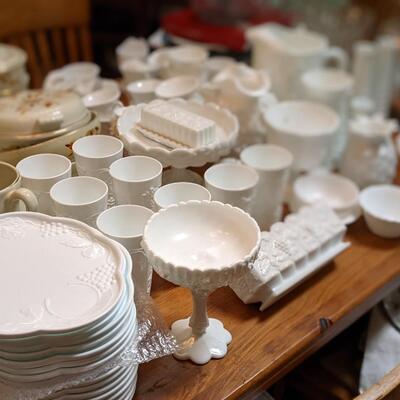 Set of beautiful milk glass dishes, yes you can handle another set
