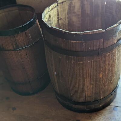 2 wood barrels