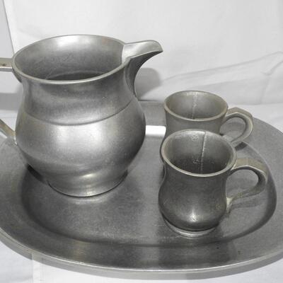 Wilton Pewter Basin Pitcher, Platter & cups