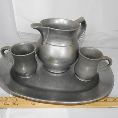Wilton Pewter Basin Pitcher, Platter & cups