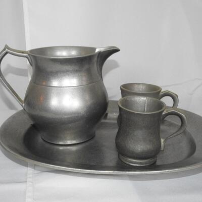 Wilton Pewter Basin Pitcher, Platter & cups