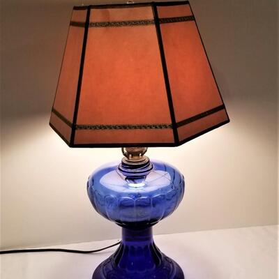 Lot #168  Electrified Oil Lamp - Cobalt Blue