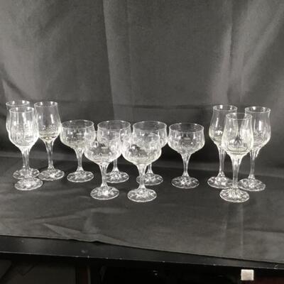 12-Piece Set Ornate Thunmbprint Etched Crystal Glass Wine Glasses 