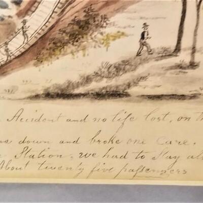 Lot #173  Charming 1856 original drawing of a Train Accident in Pulaski Co, VA