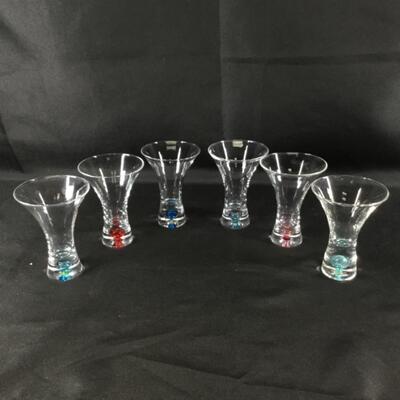 Set of 6 Multicolored Fluted Cordial Shot Glasses