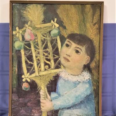 Lot #175  Original Oil on Canvas "La Nina de la Palmas" - 1956 - Listed Artist