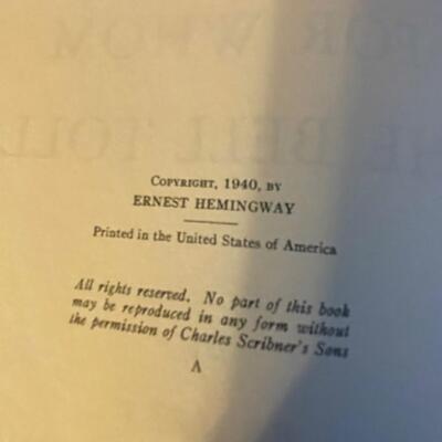 1st Edition For Whom The Bell Tolls / Hemingway