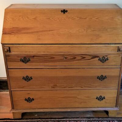 Lot #190  Vintage Pine Drop Down Desk - Locks