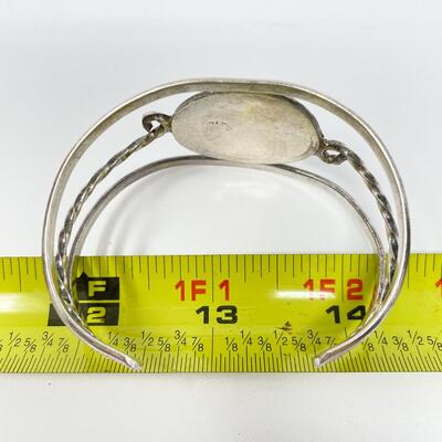 SILVER TONED AND INLAID MOTHER OF PEARL FLOWER CUFF BRACELET