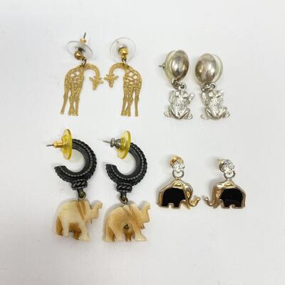 GIRAFFE, ELEPHANT, AND FROG EARRINGS