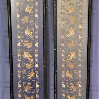 Lot #199 Pair of Framed Asian Silk Art Pieces