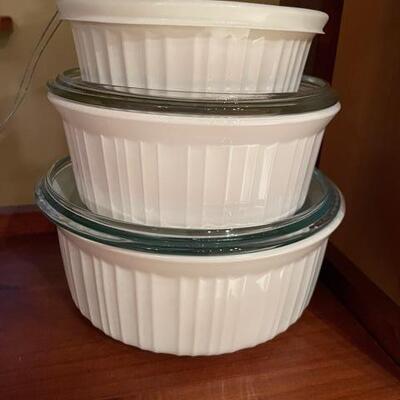 3 Corning French White oval dishes