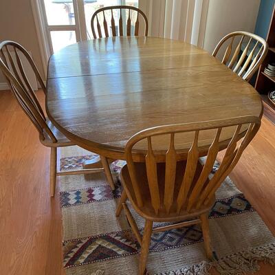 #39 Oak Pedestal Dining Table (6) Chairs 