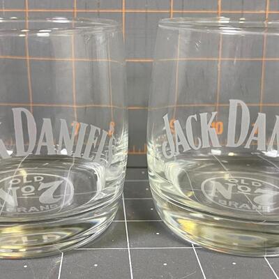 #148 2 Etched Jack Daniels No. 7 Brand Glasses 