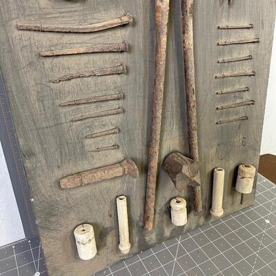 #169 Antique Wall Hanging With Mining Items