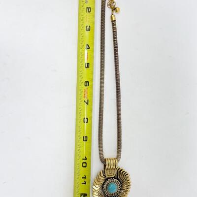GOLD-TONED AND TURQUOISE MEDALLION NECKLACE