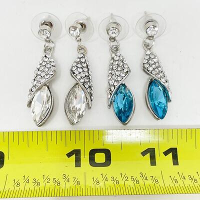 SILVER & BLUE RHINESTONE EARRINGS