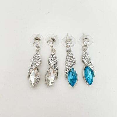 SILVER & BLUE RHINESTONE EARRINGS