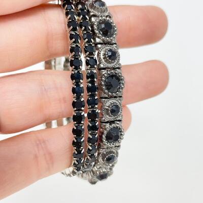 OLE SILVER & BLACK RHINESTONE BRACELET BUNDLE