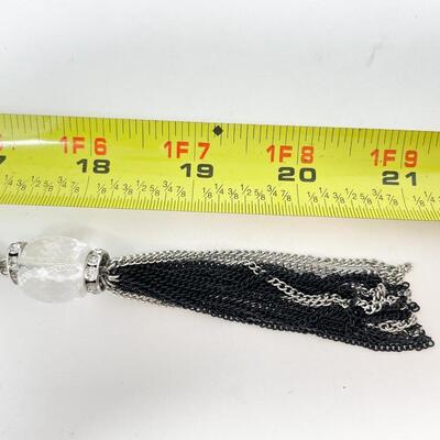 CHICOâ€™S BLACK AND SILVER TASSEL NECKLACE