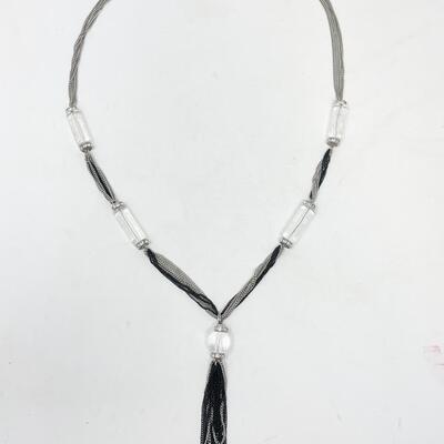 CHICOâ€™S BLACK AND SILVER TASSEL NECKLACE