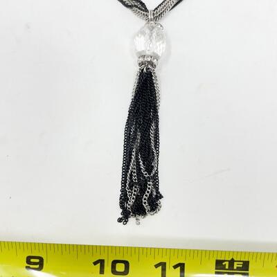 CHICOâ€™S BLACK AND SILVER TASSEL NECKLACE