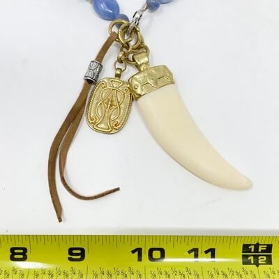 CHICOâ€™S BLUE BEAD AND FAUX IVORY NECKLACE