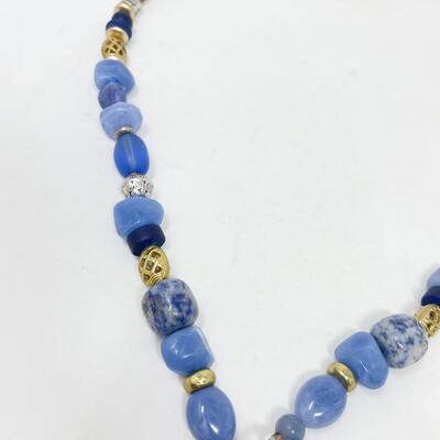 CHICOâ€™S BLUE BEAD AND FAUX IVORY NECKLACE