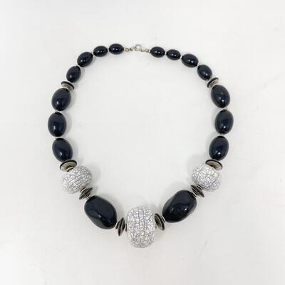 BLACK AND SILVER BEADED CHOKER NECKLACE