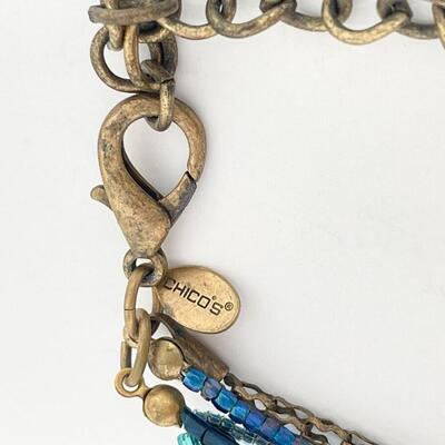 CHICOâ€™S BLUE AND GOLD TONED PENDANT NECKLACE