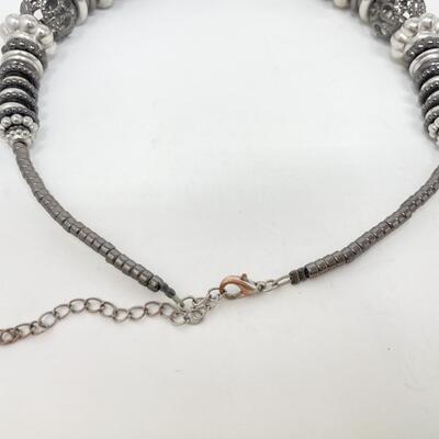 BLACK AND SILVER BEADED NECKLACE