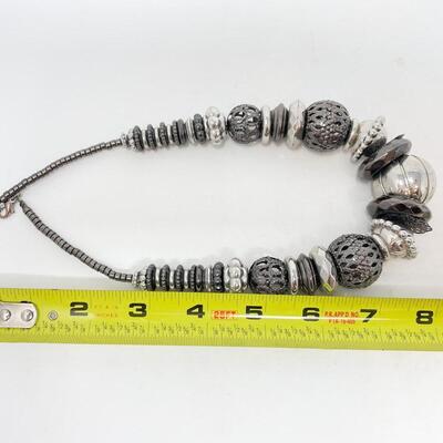 BLACK AND SILVER BEADED NECKLACE