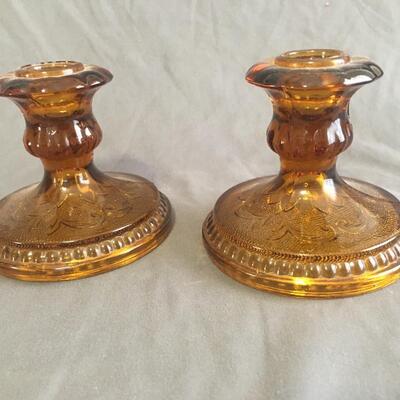 Amber  Glass candle holders