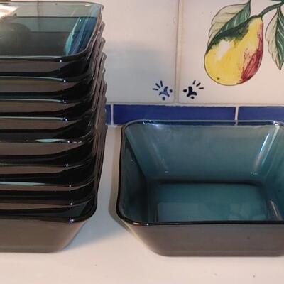 #164 (10) Vintage RIO Pattern Coastal Blue Anchor Hocking Bowls 