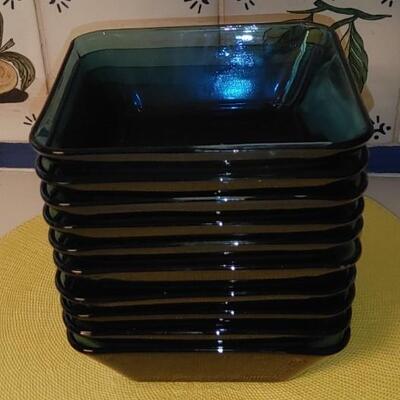 #164 (10) Vintage RIO Pattern Coastal Blue Anchor Hocking Bowls 