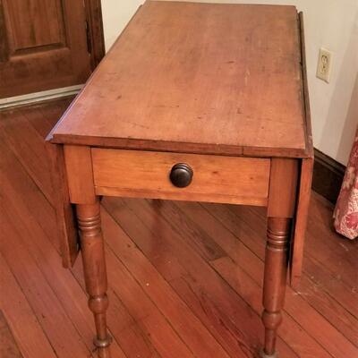 Lot #221  Antique Primitive Drop Leaf Table w/drawer