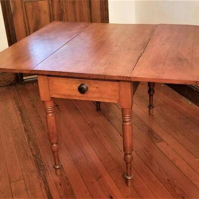 Lot #221  Antique Primitive Drop Leaf Table w/drawer