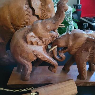 Hand carved teak vintage elephant set from thailand