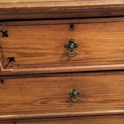 Lot #226  Vintage Solid Pine Chest of Drawers - Stencil design